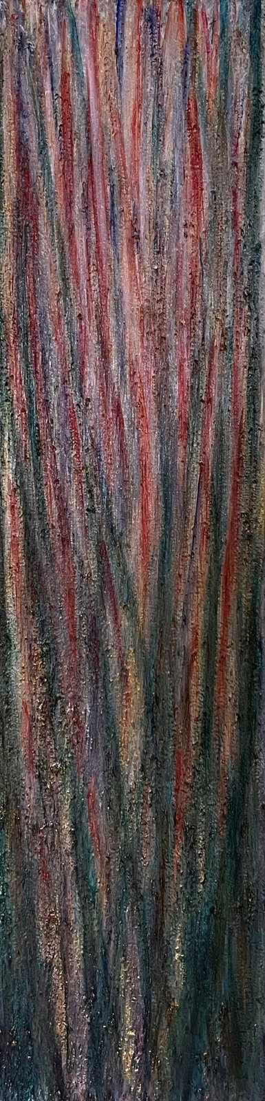 Lara Julian, Iris Column, 2025–2026, oil on canvas, 120 × 30 cm