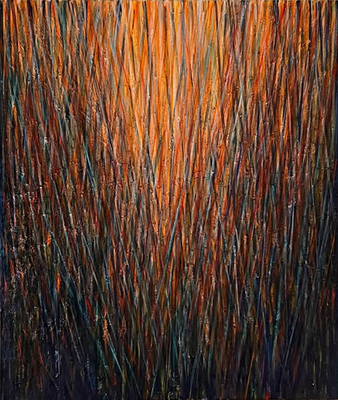 Lara Julian, Weathering Heights, 2025–2026, oil on primed coarse linen, 130 × 120 cm
